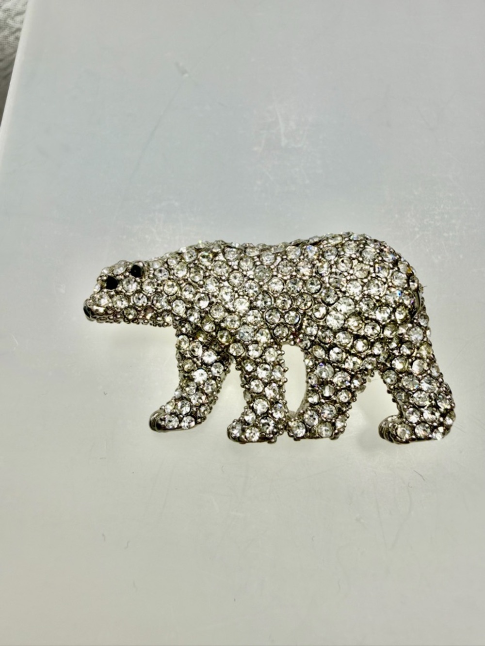Rhinestone Polar Bear Brooch - Silver Crystal Animal Pin #229UB